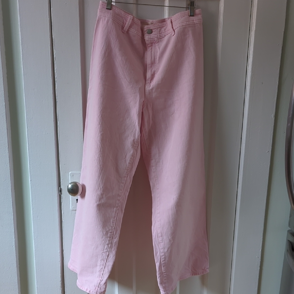 Pink Flare Wide Leg Jeans with High Waist